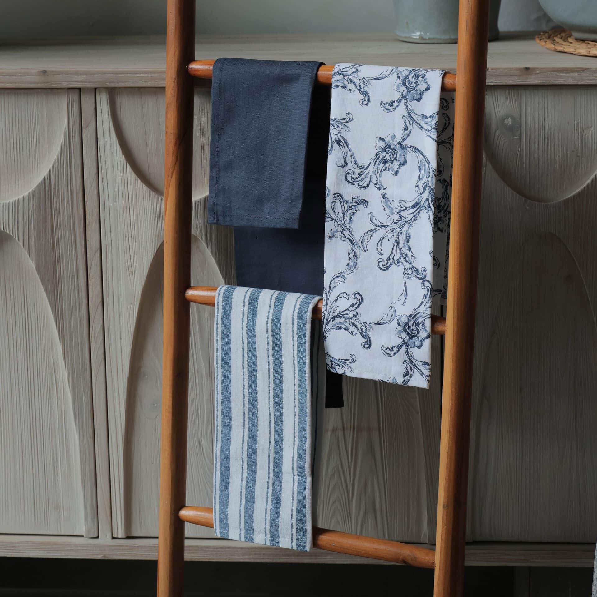 Navy Scroll Towels (Set of 3)
