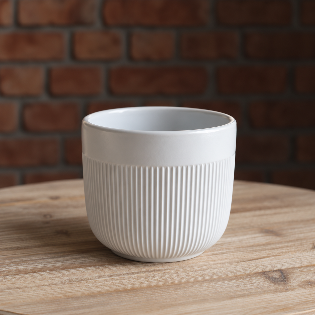 White Ribbed Ceramic Planter