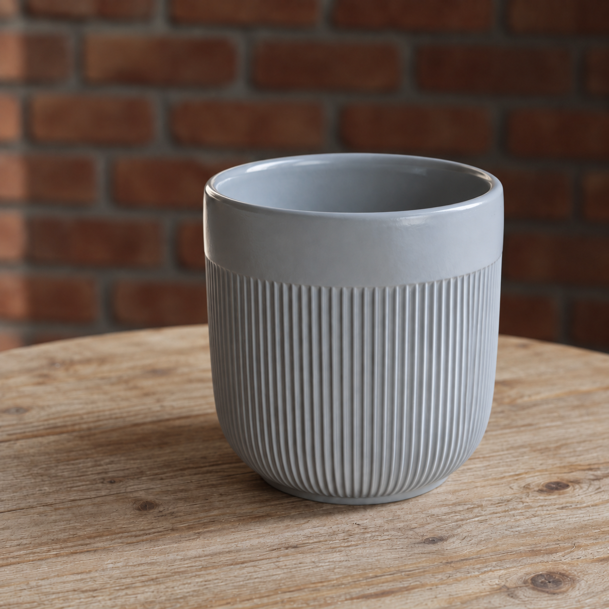 Grey Ribbed Ceramic Planter Tall