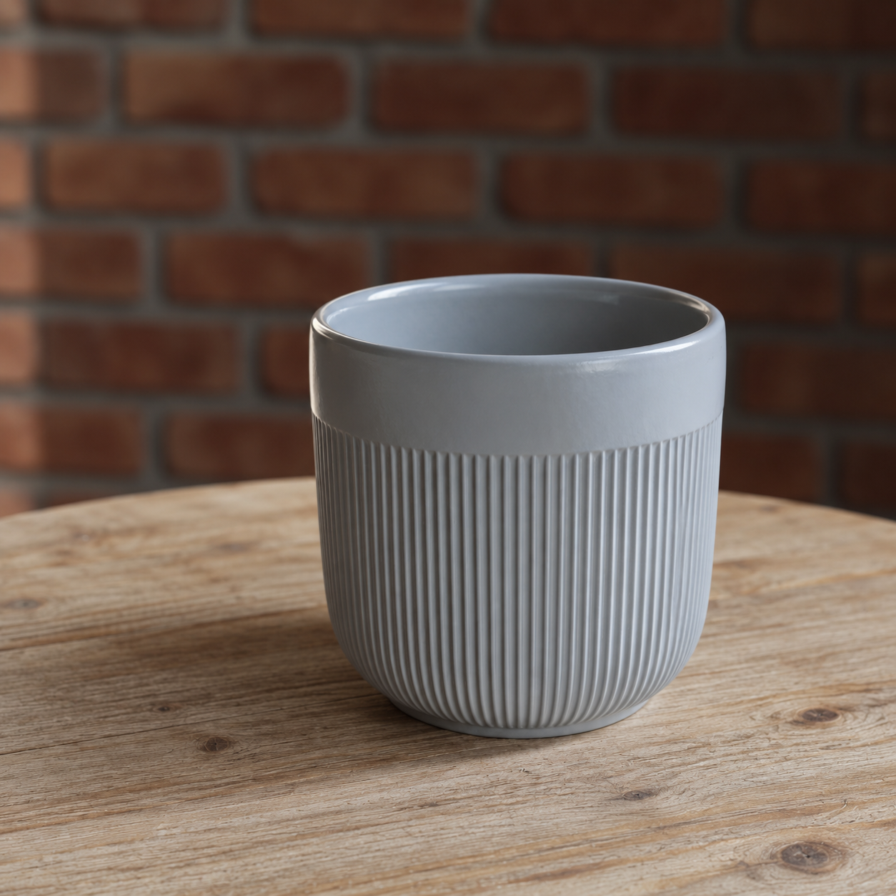 Grey Ribbed Ceramic Planter